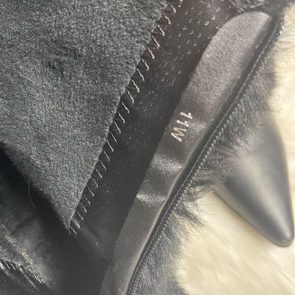 Ashro synthetic black mid calf boots  faux fur trim front zipper 3”heels SZ11W - Picture 13 of 16